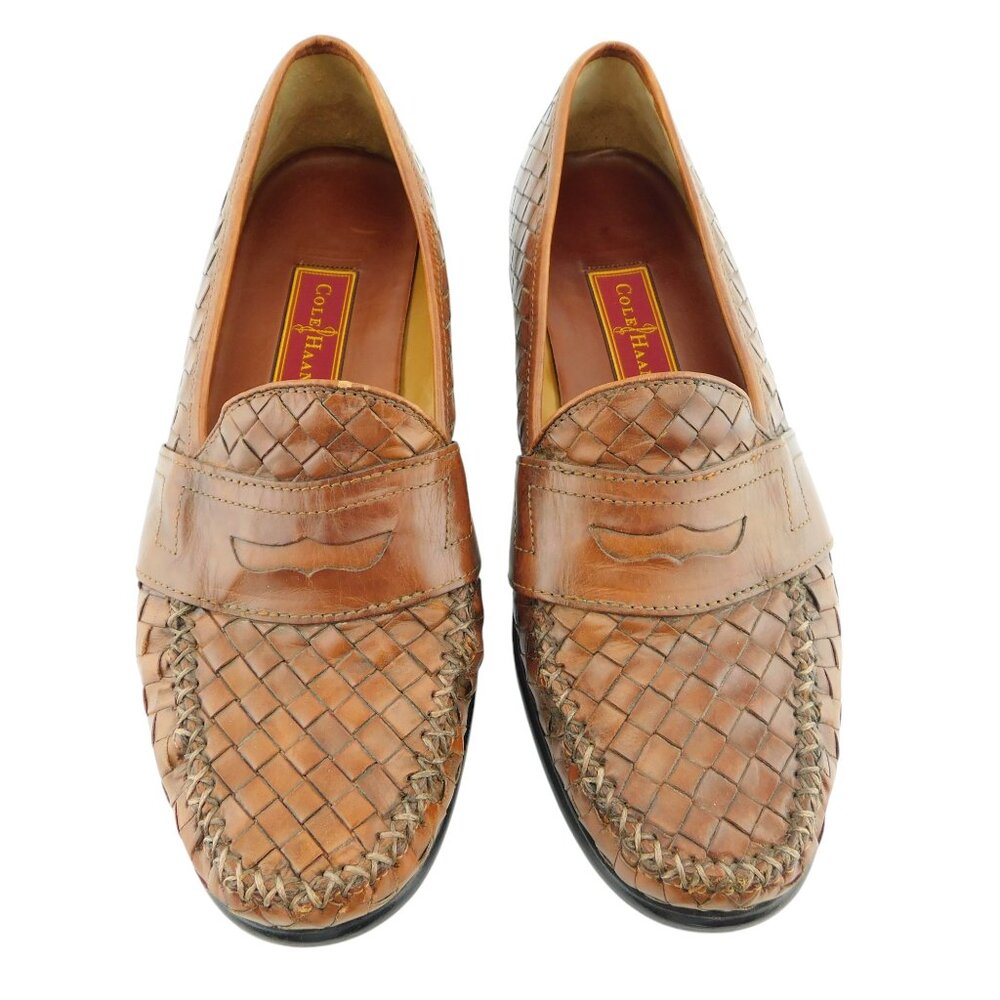 COLE HAAN Brown Woven Leather Penny Slip-on Loafers Shoes 11